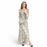 Robe midi en mousseline de soie florale française personnalisée OEM, nouvelle collection printemps, respirante, taille haute avec volants pour les vacances d'été à la plage
