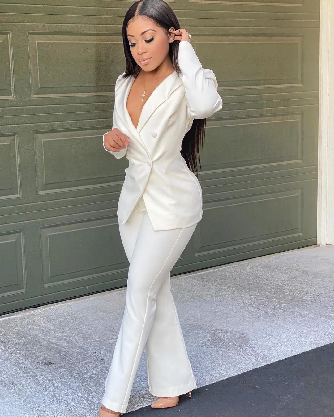 cross-border European and American women's clothing wholesale autumn and winter new fashion casual solid color suit two-pie