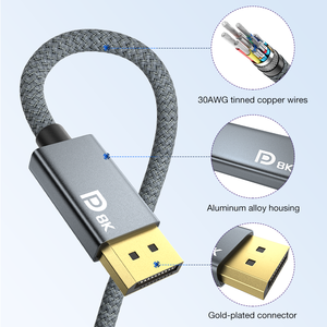 Câble <span class=keywords><strong>Mini</strong></span> DisplayPort vers DisplayPort ULT-unite 2m gris tressé 8K 60Hz 4K 144Hz <span class=keywords><strong>Mini</strong></span> <span class=keywords><strong>DP</strong></span> vers <span class=keywords><strong>DP</strong></span> - Product Image 4