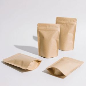 Papel Kraft Natural de grado alimenticio Papel de aluminio Forrado 3 Sello lateral Mylar Bolsas planas con cremallera - Product Image 4