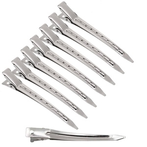 Venta al por mayor de fábrica: 12 pinzas de acero inoxidable tipo pico de pato para salón, pinzas plateadas para seccionar el cabello. - Product Image 1