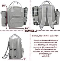 Sac à dos de pique-nique pour 4 personnes avec pochette isotherme imperméable, couverture de pique-nique réutilisable, fonction 12-en-1 pour le camping en famille en plein air