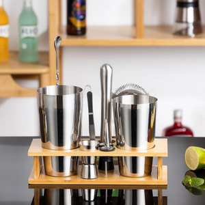 Ensemble de mixologue <span class=keywords><strong>professionnel</strong></span>-Shaker Boston de vente chaude avec porte-outils de barre, équipement de cocktail en métal pour barmans - Product Image 1