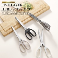 Ciseaux à herbes multifonctionnels de haute qualité en acier inoxydable robuste à 5 lames, ensemble d'outils de cuisine avec peigne de nettoyage, éplucheur d'herbes