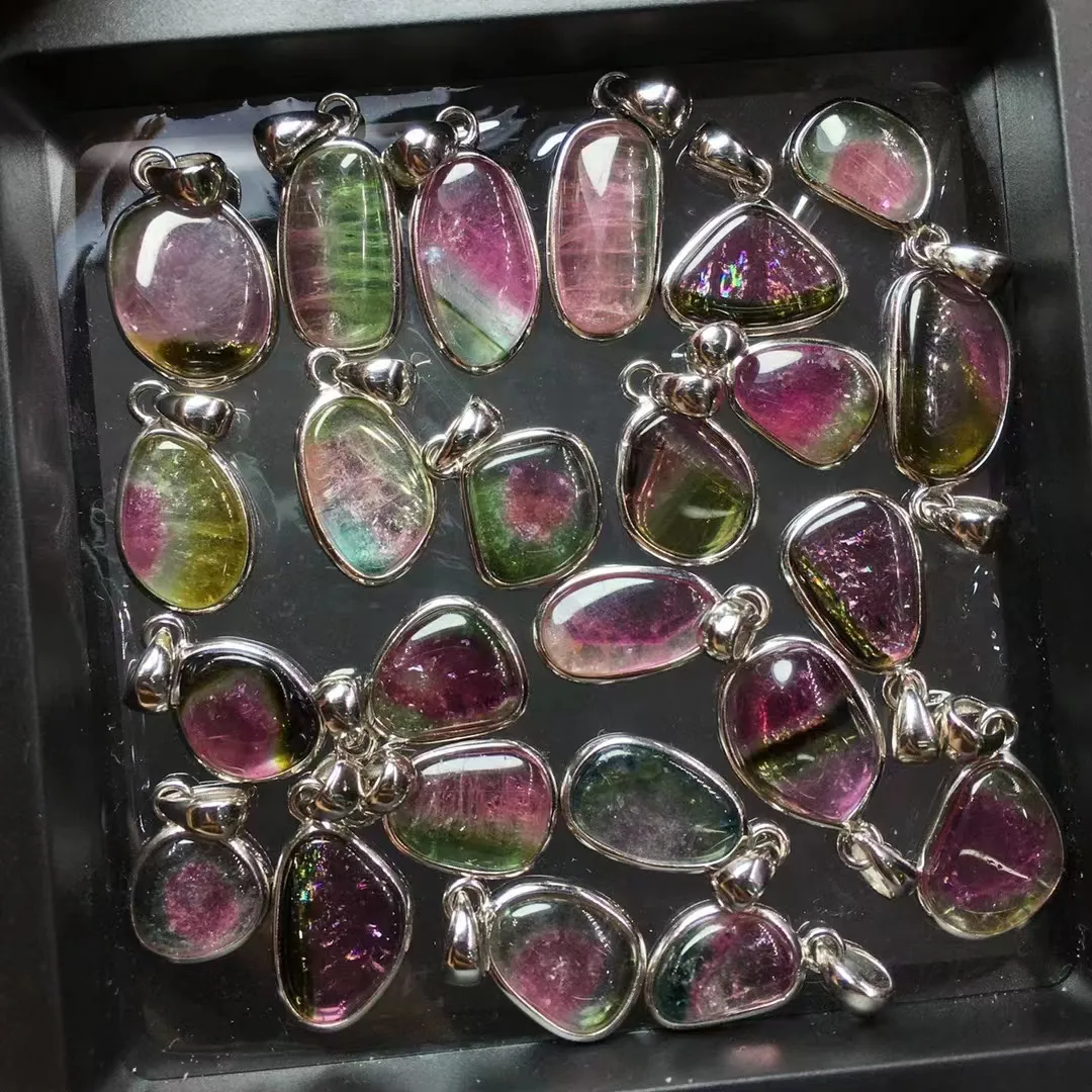S925 High Quality Watermelon Tourmaline Pendant Natural Crystal Pendant For Decoration