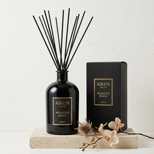 Aikun Low MOQ 3-Day Sample 7-Day Ship Black 1000ml Round Glass Black Box Sticker Label <b>Reed</b> <b>Diffuser</b> Gift Set for Online Sellers - Product Image 1