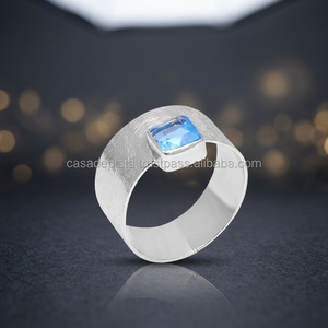 Classic Designer Blue Topaz Gemstone Sterling Silver <b>Ring</b> <b>for</b> Women & <b>Men</b> Wedding Gift Party - Product Image 2
