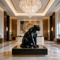Sculpture d'animal de dessin animé Panthère noire en fibre de verre |   Art personnalisé grand format 3D peint à la main pour une utilisation en intérieur/extérieur |   Centre commercial