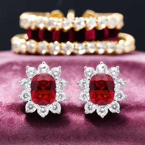 Cổ điển Halo <span class=keywords><strong>Ruby</strong></span> bông tai 925 bạc <span class=keywords><strong>Ruby</strong></span> đá quý đồ trang sức mỹ Bông tai - Product Image 5