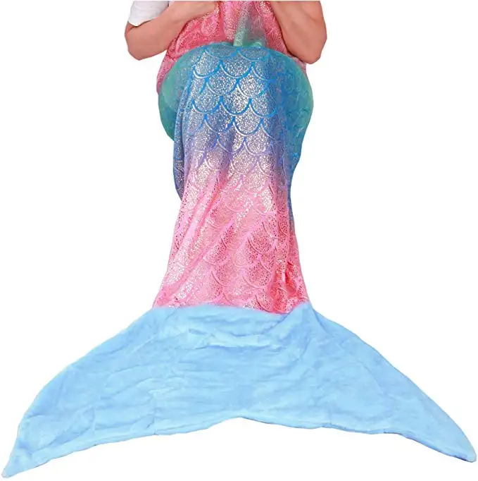 Lightweight Mermaid Blanket Glittering Flannel Mermaid Tail Blankets for Kids Teenagers Adults