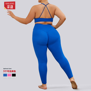 Ensemble de yoga Disko Sport Plus Size bleu, leggings taille haute dos nu, 2 pièces, vêtements de sport pour femmes, tenue de fitness TZ8013 - Product Image 1