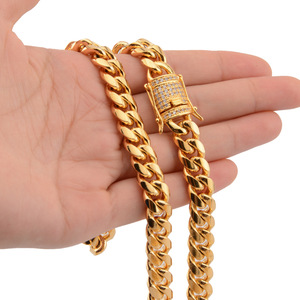 Conjunto <span class=keywords><strong>de</strong></span> collar y cadena <span class=keywords><strong>de</strong></span> eslabones cubanos <span class=keywords><strong>para</strong></span> <span class=keywords><strong>hombre</strong></span>, joyería <span class=keywords><strong>de</strong></span> acero inoxidable Miami, 14K, 18K, chapado en <span class=keywords><strong>oro</strong></span>, 12mm, eslabones cubanos - Product Image 5