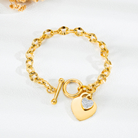 Bracelet en acier inoxydable avec fermoir à cadenas et zircon en forme de cœur pour femmes, vente en gros d'usine, haute qualité, grand stock