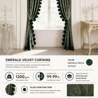 Rideaux occultants en velours doré de luxe français avec pompons en fourrure de renard pour salon de villa