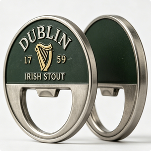 Abridor de Botellas Dublin Irish Stout, Circular, de Aleación de Zinc Fundido a Presión, Pin Metálico de Recuerdo, Diseño de Arpa Bañado en Oro - Product Image 5