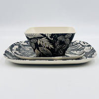 Bol de service de cuisine en mélamine de forme carrée avec motif de feuilles tropicales pour buffet
