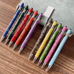 Stylo publicitaire personnalisé 2-en-1 pour écoles de commerce, avec stylet tactile mobile et encre bleue/noire, en métal durable - Product Image 4