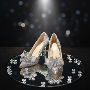 Chaussures de fée françaises à talons aiguilles, ornées de cristaux et de sequins argentés - Product Image 4