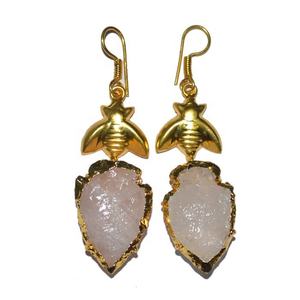 Boucles d'oreilles Agate Fly Arrowheads plaquées or/argent, style classique, avec cristaux et strass naturels - Product Image 1