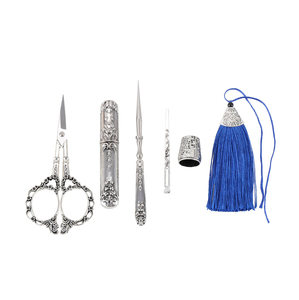 Wholesale exquisite craft scissors vintage beauty embroidery scissors set with metal box