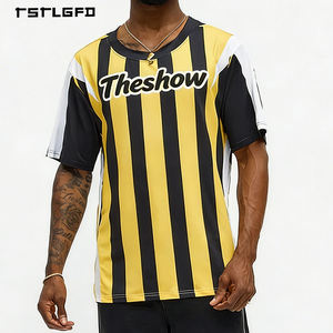 Camisetas de Hombre de Alta Calidad Personalizadas con Cuello en V y Rayas Amarillas y Negras, OEM/ODM, de Secado Rápido, de Poliéster - Product Image 1