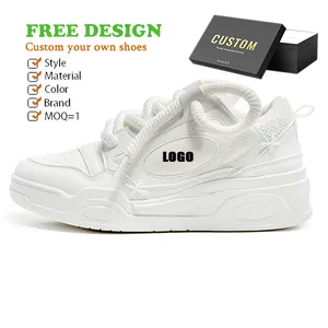 2024 Fashion All White Leather Customize Shoes Design Height Increasing Casual Walking Chunky Sneaker Custom Logo Shoes For Men