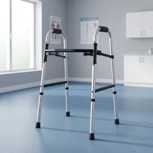 4-Leg Folding Aluminum High Quality Safe Stable <b>Walker</b> Rollator Two Buttons Satin Sliver 24'' (61cm) Width <b>for</b> <b>Disabled</b> - Product Image 2