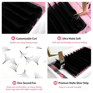 Extensions de cils volume Easy Fan DIY personnalisées, extensions de cils en velours noir mat, vente en gros, faux cils marque privée - Product Image 4