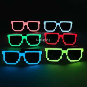 新时尚OEM供应商EL马赛克眼镜LED发光眼镜EL面板像素眼镜音乐派对活动