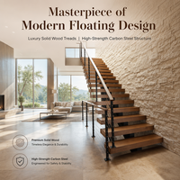 Escalier flottant moderne sur mesure avec marches en bois massif de qualité FAS et poutre invisible en acier au carbone pour l'intérieur de villas de luxe