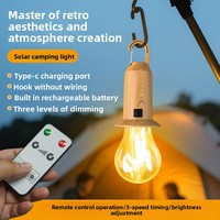 Lampe de camping solaire d'extérieur avec télécommande, chargement USB Type-C, style rétro, lampe décorative de tente avec filament de tungstène