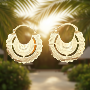 Pendientes de Aro Dorados E4520, Estilo Bohemio Geométrico, Joyería Fina para Uso Diario de Mujer, Chapados en Oro - Product Image 2