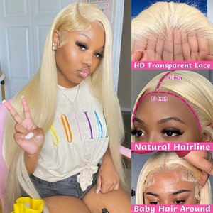 613 pelucas frontales de encaje HD rectas cabello humano prearrancado 250 densidad Rubio peluca sin pegamento 13x4 peluca con malla frontal transparente para mujeres - Product Image 2