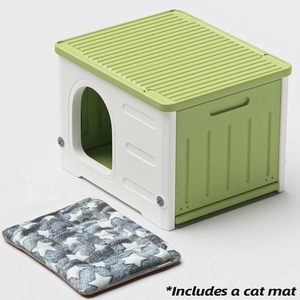 Casa para gatos de plástico para uso en interiores y exteriores, refugio apilable para gatos salvajes, casa para gatos interior, resistente a la intemperie, resistente al agua, elevada - Product Image 4