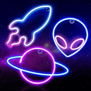 Coole Dekoration Ästhetisches Geschenk Alien Planet Rocket 3 Stück LED Neonlichtschilder für Wanddekoration Schlafzimmer