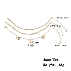 <span class=keywords><strong>JOJO</strong></span> <span class=keywords><strong>Fashion</strong></span> 3ชิ้น/เซ็ตสร้อยข้อมือกำไลข้อเท้า,กำไลข้อเท้าเครื่องประดับเท้าจี้ผีเสื้อชุบทองหลายชั้นสำหรับผู้หญิง - Product Image 6