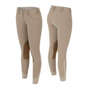 Women's Mid Rise Horse Riding Breeches 4-Way Stretch Equestrian Pants Suede <b>Knee</b> <b>Patch</b> Riding Tights. - Product Image 1