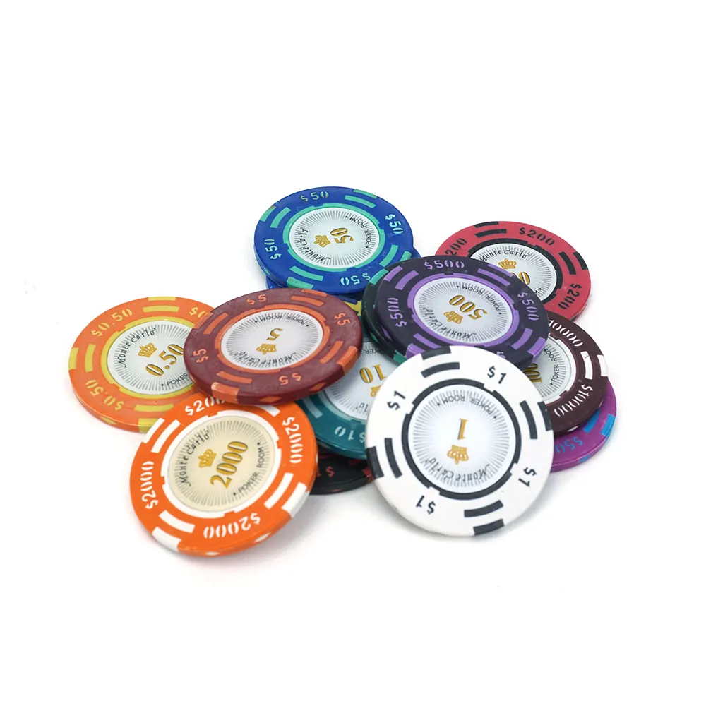Stiker Nomor Mahkota Kerajaan 40Mm Tiga Nada dengan Chip Poker Tanah Liat Monte Ah Kasino 14G Kualitas Tinggi dari Pabrik untuk Permainan