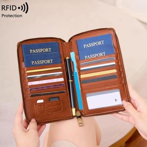 Fashionable Minimalist Passport Wallet, RFID Blocking Credit <b>Card</b> <b>Holder</b>, Multifunctional Travel Ticket Storage Passport <b>Holder</b> - Product Image 1