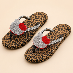 Sandalias de Mujer con Estampado de Leopardo y Pedrería, Ligeras, para Verano, Suela de PVC, Antideslizantes, Venta al Por Mayor - Product Image 1