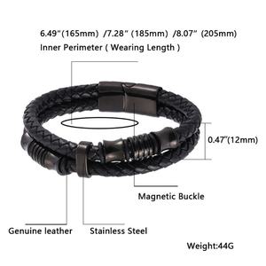 <b>Mens</b> Double-Row Braided <b>Leather</b> <b>Bracelet</b> Bangle Wristband With Stainless Steel Ornaments,Personality and Fashion Jewellery - Product Image 6