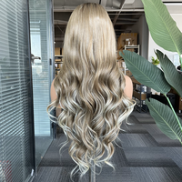 Perruques longues brunes ombrées pour femmes, ondulées du côté du visage, en cheveux synthétiques Futura 13x3, résistantes à la chaleur, avec frange rideau