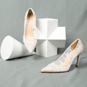 Thời Trang Thiết Kế Mới Chất Lượng Cao Ren Trắng Phụ Nữ Cao Gót Phụ Nữ Bơm Đám Cưới Cô Dâu Giày Cho Cô Dâu - Product Image 6
