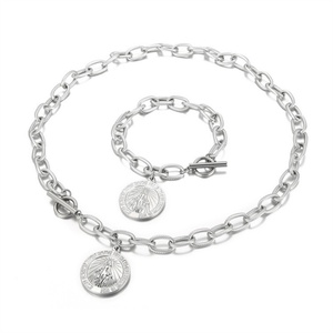 Fashion Round Charm 18k Gold Dubai <b>Bracelet</b> Coin Necklace Stainless Steel Jewelry Sets - Product Image 2