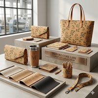 Nouvelle boîte d'emballage haut de gamme en tissu de liège imprimé motif feuille verte, sac de shopping en liège véritable écologique, tissu d'emballage en liège