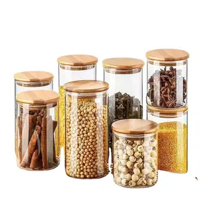 YOLOWE HOME 540ml Glass Sealed Jar Spice Jar Glass Jar With Bamboo Lid Kitchen Organizer Food Storage Container