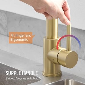 Robinet de cuisine à arc haut en or, pulvérisateur extractible, acier inoxydable, industriel, monocommande, un trou, mélangeur pour évier, lavage, camping-car, bar - Product Image 4