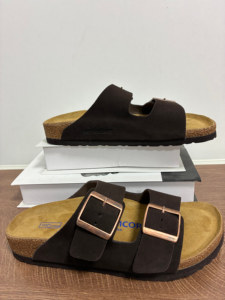 Sandales à double boucle en liège, style rétro, semelle orthopédique plate, sandales en liège, cuir véritable, pantoufles de haute qualité - Product Image 1