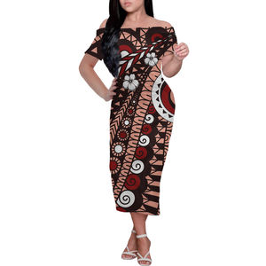 Vestidos Midi Casuales de Verano para Mujer, Diseño Tribal Samoano Maorí con Tatuajes Blancos, <span class=keywords><strong>Manga</strong></span> Corta, Hombros Descubiertos, Ajustados - Product Image 4