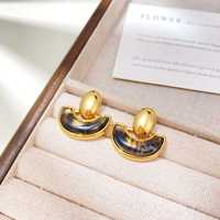Pendientes de Lujo Color Ámbar de Moda, Acero Inoxidable, Chapado en Oro de 18K, Diseño Único, Resina Colorida, Pendientes de Botón para Mujer, Venta al Por Mayor